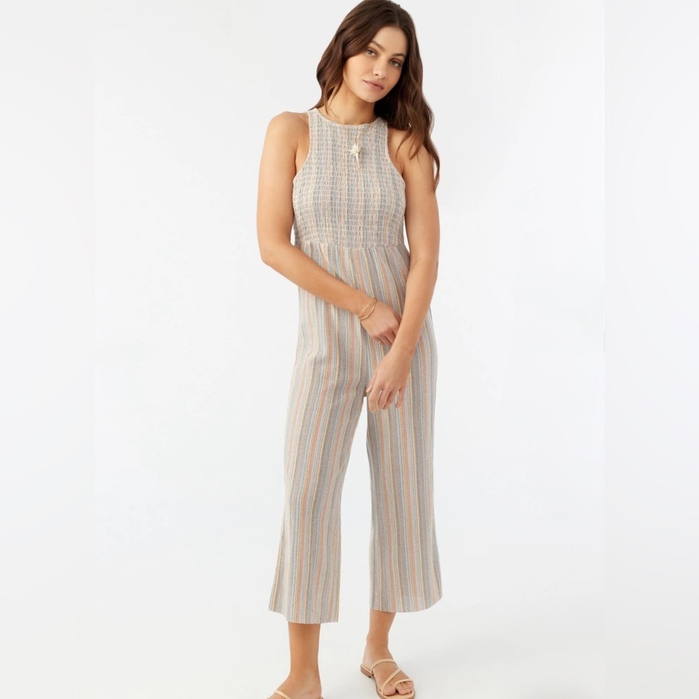 O’Neill Dellora Stripe Jumpsuit 100% Cotton Size L